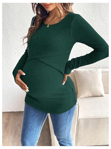 MakeMeChic Women's Maternity Shirts Nursing Top Fall Maternity Clothes - color: Green, size: XX-Large