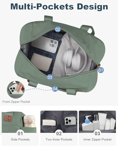 Pritent Travel Duffle Bag, Weekender Overnight Personal Item Carry On Bag - color: Green, size: Large