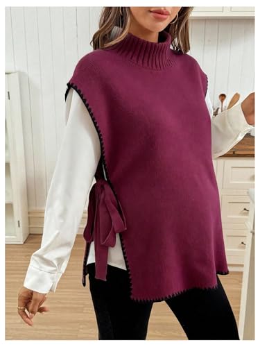 MakeMeChic Women's Maternity Sweater Vest Fall Pregnancy Tops - color: Red Violet, size: Small