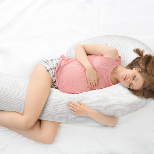 Body Pillow for Adults, Swan Shaped Pillow Insert for Sleeping, Grey, 49 In - color: Grey Stripe