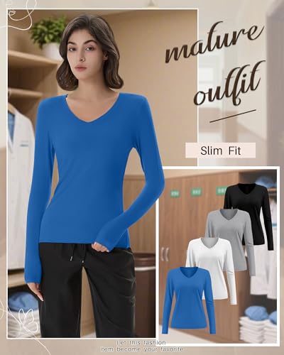 Xaatren 4 Pack Women's Under Scrubs Long Sleeve Shirts - color: Blue, Light Mixed Gray, Black, White, size: X-Large