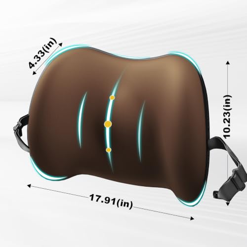 BYMECOST Cooling Lumbar Support Pillow for Car,Memory Foam Car Back Cushion - color: Brown Cooling Fabric