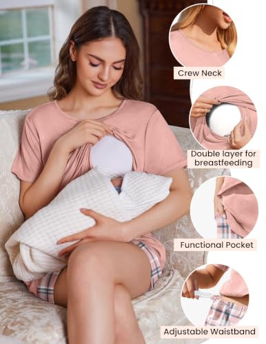 Ekouaer 2 Pack Nursing Pajamas Set Postpartum Outfits for Women - color: Black/Pink Plaid, size: Medium