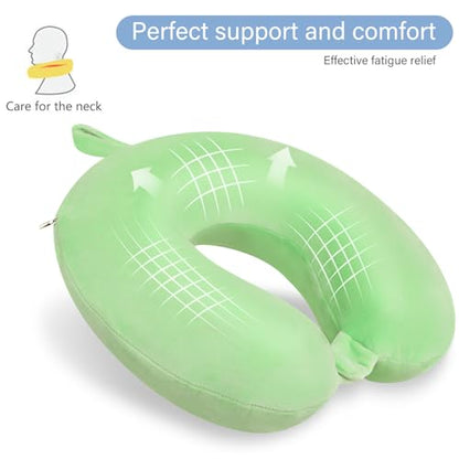 Neck Pillow for Travel U Shape Memory Foam Pillows, Green - color: Green