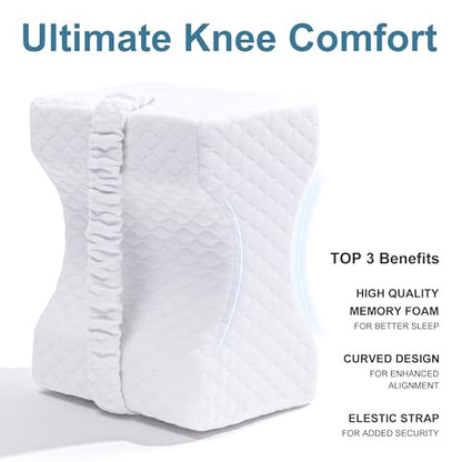 UJPFEO Knee Pillow for Side Sleepers, Memory Foam Leg Support with Strap - color: Natural White
