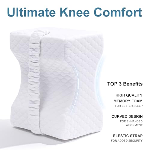 UJPFEO Knee Pillow for Side Sleepers, Memory Foam Leg Support with Strap - color: Natural White