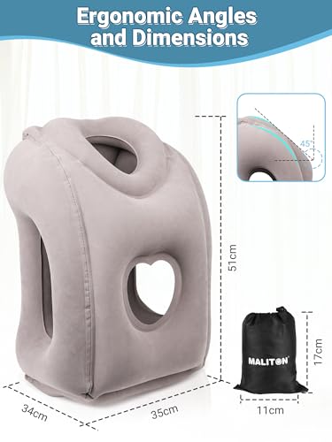 Maliton Inflatable Travel Pillow for Airplane Comfortable Sleeping, (Grey) - color: Grey