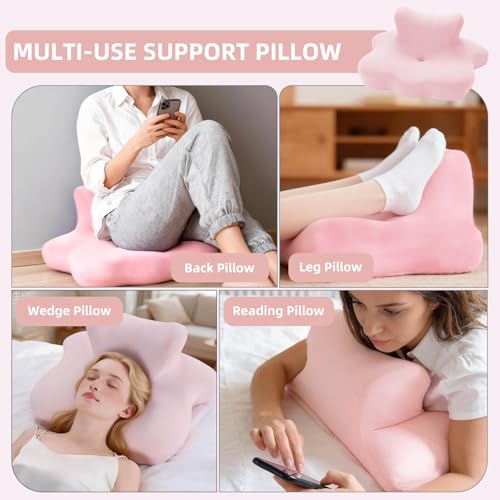Memory Foam Support Wedge Pillow for Sleeping Reading Lying - color: Pink