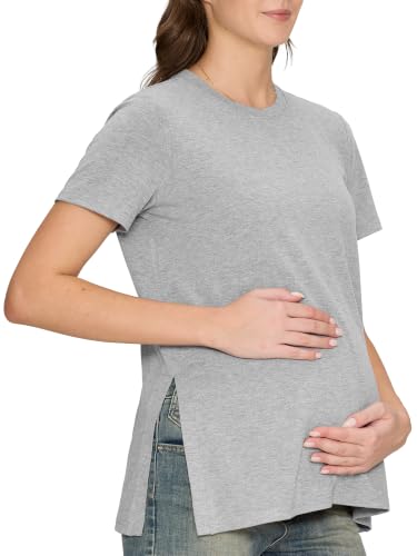 Women's Maternity Shirts, Crew Neck Maternity Top Short Sleeve - color: Light Gray, size: Small