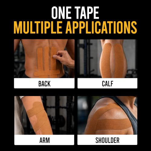 Precut Kinesiology Tape w/Tin, 40 Strips, 2"×10", Caramel - color: Caramel