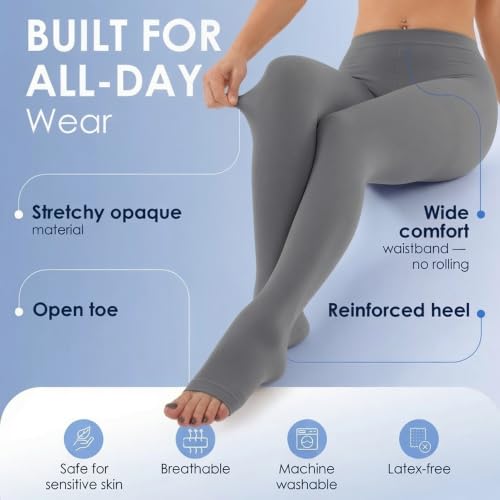 ABSOLUTE SUPPORT Compression Pantyhose 20-30mmHg, Opaque, Grey, Large - color: Gray, size: Large