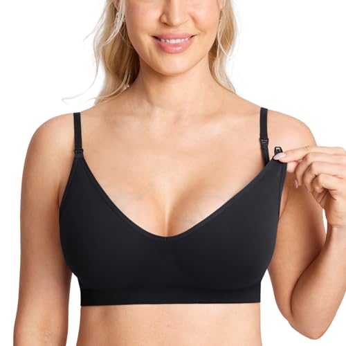 MOMANDA Seamless Nursing Bras for Breastfeeding - color: Black, size: Medium