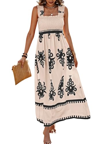 PRETTYGARDEN Women's Sleveless Boho Maxi Dress - color: Floral Apricot Black, size: Medium