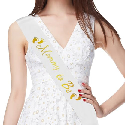 Mommy to Be Sash, White Sash Baby Shower Sashes - color: White
