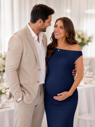 guruixu One Shoulder Maternity Wedding Guest Dress, Summer Bodycon Maxi - color: Navy, size: Medium