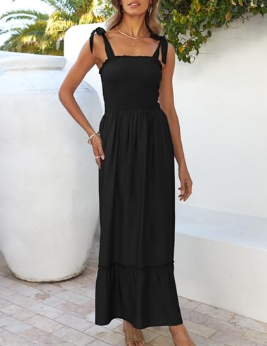 ZESICA Womens Summer Boho Spaghetti Strap Maxi Dress - color: Black, size: Small