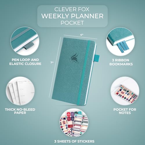 Clever Fox Pocket Planner, Mini Undated Weekly Calendar, Small Aquamarine - color: Aquamarine, size: Pocket size (3.7" x 6.7")