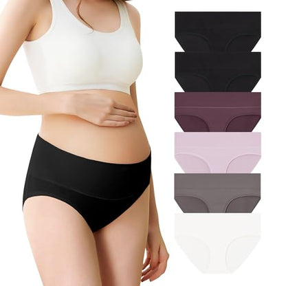 Mama Cotton Maternity Underwear Women's Foldable Pregnancy Panties Under The Bump Maternity Briefs Multi-Pack - color: Multicolor-c 6 Pack, size: Medium
