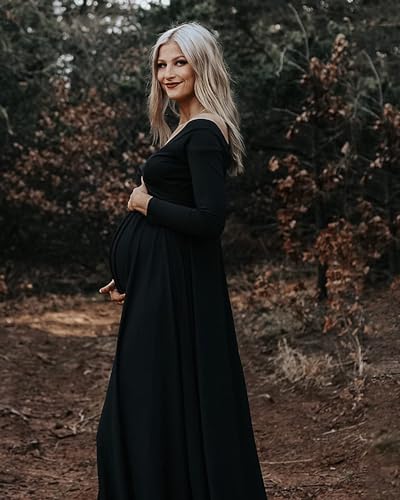 Saslax Off Shoulder Maternity Maxi Dress for Photoshoot - color: Black, size: Medium