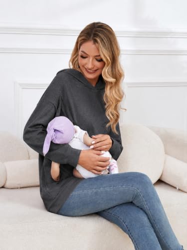 Ecavus Womens Nursing Sweatshirts for Breastfeeding Hidden Zipper Hoodie - color: Dark Gray, size: Medium