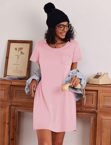 Ekouaer Cotton Nightgowns for Women 3 Pack Sleepshirts Tshirt Night Gown - color: Blak/Light Blue/Light Pink, size: Medium