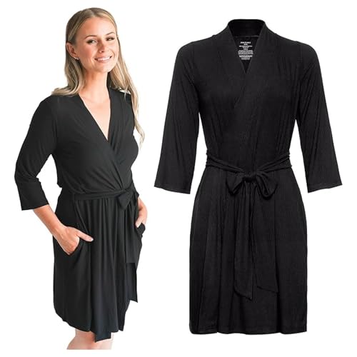 Posh Peanut Maternity Robe for Hospital Delivery - Soft Viscose from Bamboo Postpartum Robe for Women Nursing & Lounging - color: Solid Ribbed Black, size: Small-Medium