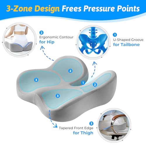 Dreamer Car Seat Cushion for Tailbone & Sciatica Pain Relief - color: Light Gray