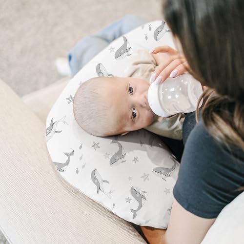 Konssy 2 Pack Nursing Pillow Covers, Soft Stretchy Cover for Breastfeeding - color: Starry Whales,cozy Grid
