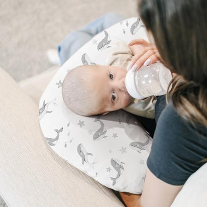 Konssy 2 Pack Nursing Pillow Covers, Soft Stretchy Cover for Breastfeeding - color: Starry Whales,cozy Grid