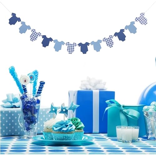 Blue Bodysuit Banner,Baby Shower Decoration Gingham Banner - color: Navy