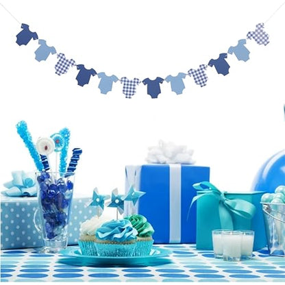 Blue Bodysuit Banner,Baby Shower Decoration Gingham Banner - color: Navy
