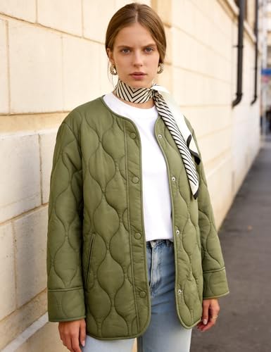 Flygo Womens Quilted Lightweight Jackets Oversized Puffer Coat with Pockets - color: Green, size: Small