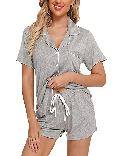Anjue Womens Pajamas Set Short Sleeve Button Down Soft Pj Sets S-XXL - color: A.light Grey, size: Medium