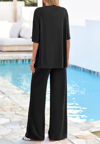 KIRUNDO Two Piece Sets for Women 2026 Summer Lounge Set - color: Black, size: Small