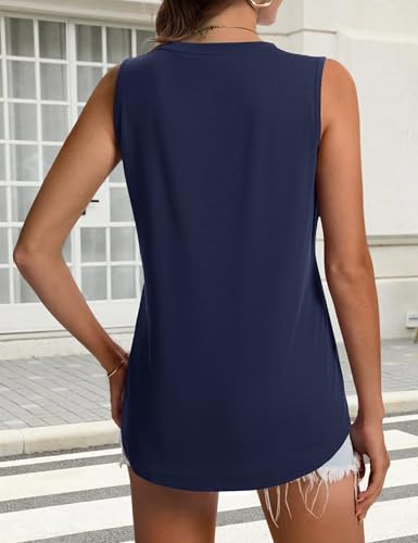 YUCOLEN Women's Tank Tops Loose Flowy Summer UPF 50+ Basic Sleeveless Tops - color: Navy Blue, size: Large