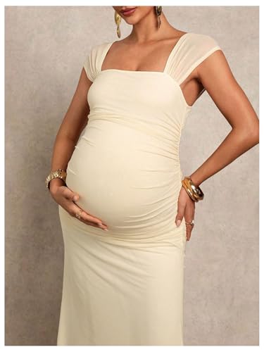 Floerns Women's Maternity Mesh Cap Sleeve Fishtail Long Pregnancy Dresses - size: XX-Large