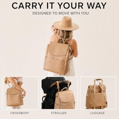MIA + SOPHIA Leather Diaper Bag Backpack with USB Charging port, Changing Pad, Stroller Straps (Brown Olivia) - color: Brown Olivia