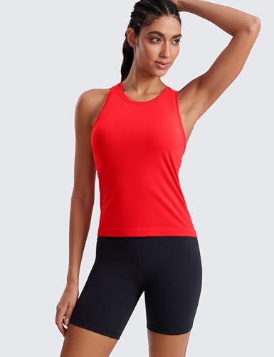 CRZ YOGA Seamless Racerback Tank Waist Length - color: Deep Red, size: Large