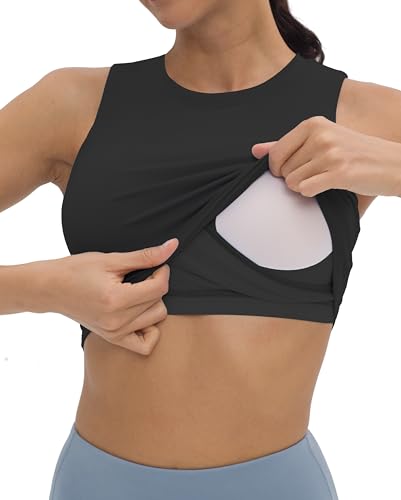 V VOCNI Nursing Tank Tops Racerback Breastfeeding Crop Top - color: Black, size: Small
