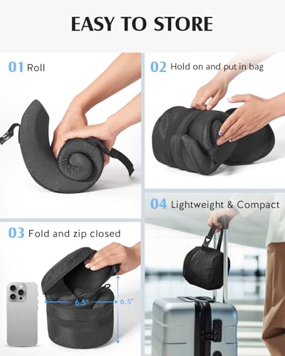YFONG Travel Pillow with Head Support & Sleep Mask for Long Flights, Black - color: Black