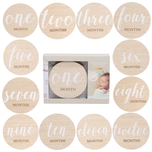 Kate & Milo Wooden Baby Monthly Milestone Discs, White Text - color: White Text Circle