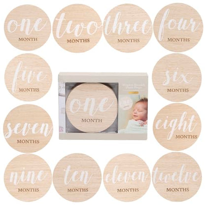 Kate & Milo Wooden Baby Monthly Milestone Discs, White Text - color: White Text Circle