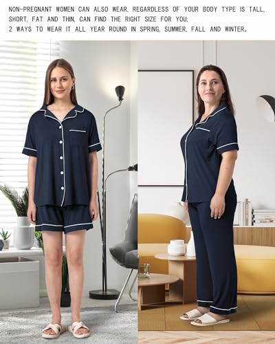 Rnxrbb Button Down Maternity Pajamas Set Nursing Postpartum Pjs Clothes - color: New-navy Blue, size: X-Small