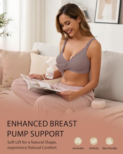 Vinfact Pumping Bra Hands Free-No Underwire Full Coverage Seamless Every Day Bra Holding & Breast Pump Bra - color: Grey, size: Large