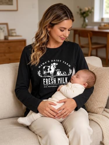 Womens Nursing Breastfeeding Shirt Long Sleeve Hidden Zipper Postpartum Top - color: A-black, size: Medium