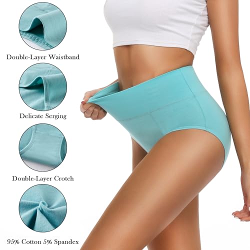 OLIKEME Cotton Underwear High Waisted Panties Full Coverage Underpants Soft Strech Ladies Briefs for Women Multi Pack - color: Multi-c-5 Pack, size: Medium