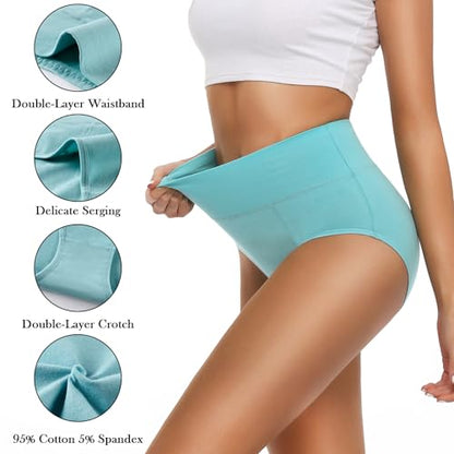 OLIKEME Cotton Underwear High Waisted Panties Full Coverage Underpants Soft Strech Ladies Briefs for Women Multi Pack - color: Multi-c-5 Pack, size: Medium
