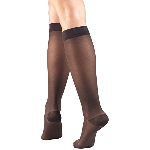 Truform Sheer Compression Stockings, 15-20 mmHg, Women's Knee High Length, Diamond Pattern, Charcoal, Medium - color: Charcoal, size: Medium (1 Pair), style: Diamond Pattern