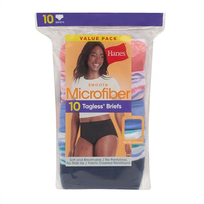 Hanes Women's Underwear Briefs Pack, 10-Pack Moisture-Wicking Brief Panties for Women, Microfiber - size: 8