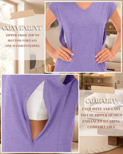 3 Pack Womens Nursing Tops V Neck - color: Purple, Light Pink, Khaki, size: Small